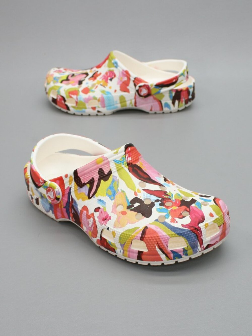 Crocs Ladies 9 Classic Painted Floral Clogs Flowers Mule Slides Shoes 211587-0WV